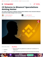 CZ Returns to Binance? Speculations Getting Hotter - Coinspeaker