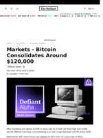 Markets - Bitcoin Consolidates Around $120,000 - 