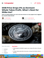 SHIB Price Drops 5% as Dormant Whale Takes Profit, What's Next for Shiba Inu? - Coinspeaker