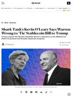 Shark Tank's Kevin O’Leary Says Warren Wrong to 'Tie' Stablecoin Bill to Trump - Decrypt
