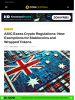 ASIC Eases Crypto Regulations: New Exemptions for Stablecoins and Wrapped Tokens