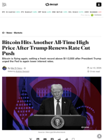 Bitcoin Hits Another All-Time High Price After Trump Renews Rate Cut Push - Decrypt