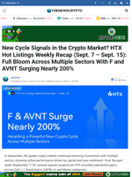 New Cycle Signals in the Crypto Market? HTX Hot Listings Weekly Recap (Sept. 7 - Sept. 15): Full Bloom Across Multiple Sectors With F and AVNT Surging Nearly 200%