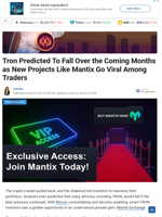 Tron Predicted To Fall Over the Coming Months as New Projects Like Mantix Go Viral Among Traders