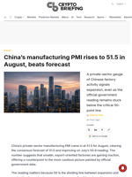 China's manufacturing PMI rises to 51.5 in August, beats forecast
