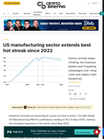 US manufacturing sector extends best hot streak since 2022