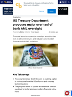 US Treasury Department proposes major overhaul of bank AML oversight