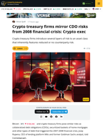 Crypto Treasury Firms Introduce Counterparty Risks to Bearer Assets: CEO