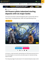 UK Finance Works With Quant For Tokenised Sterling Deposits