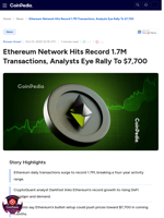 Ethereum Network Hits Record 1.7M Transactions, Analysts Eye Rally To $7,700