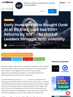 Early Investors Who Bought Ozak AI at $0.014 Could See 550× Returns by 2027—As Market Leaders Struggle With Volatility | Live Bitcoin News