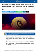 Nakamoto Inc. Sold 284 Bitcoin in March for $20 Million, 10-K Shows – Crypto News Flash
