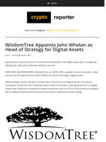 WisdomTree Appoints John Whelan as Head of Strategy for Digital Assets