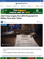 ASIC Fines Crypto Firm BPS Financial $14 Million Over Qoin Token
