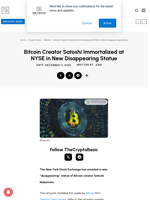 Bitcoin Creator Satoshi Immortalized at NYSE in New Disappearing Statue