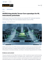 NVIDIA blog details Tensor Core speedups for ML interatomic potentials - Blockchain.News