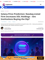 Solana Price Prediction: Nasdaq-Listed Firm Increases SOL Holdings – Are Institutions Buying the Dip?