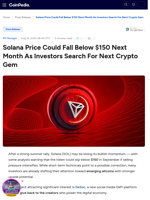 Solana Price Could Fall Below $150 Next Month As Investors Search For Next Crypto Gem -