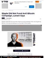 Ripple Did Not Fund Anti-Bitcoin Campaign, Larsen Says