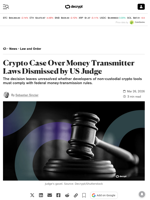 Crypto Case Over Money Transmitter Laws Dismissed by US Judge - Decrypt