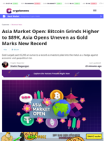 Bitcoin Inches to $89K, Asia Uneven, Gold Marks New Record