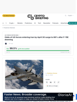 Odds of US forces entering Iran by April 30 surge to 86% after F-15E downing