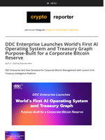 DDC Enterprise Launches World’s First AI Operating System and Treasury Graph Purpose‑Built for a Corporate Bitcoin Reserve