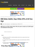 BNB Defies Selloffs, Stays Within 30% of All-Time High