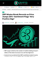 XRP Whales Break Records as Price Jumps 20%—Santiment Flags 'Very Positive Sign'