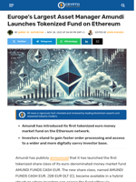 Europe’s Amundi Launches Tokenized Fund on Ethereum