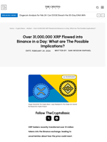 Over 31,000,000 XRP Flowed into Binance in a Day: What are The Possible Implications?