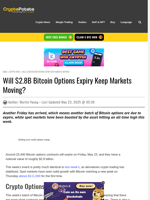 Will $2.8B Bitcoin Options Expiry Keep Markets Moving?