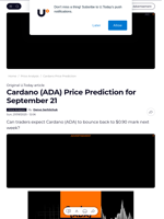 Cardano (ADA) Price Prediction for September 21 - U.Today