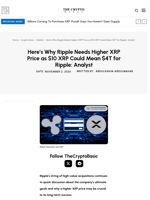 Here’s Why Ripple Needs Higher XRP Price as $10 XRP Could
Mean $4T for Ripple: Analyst