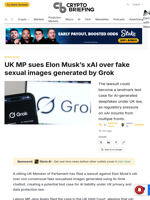 UK MP sues Elon Musk's xAI over fake sexual images generated by Grok