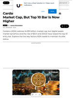  Cardano's $10 billion market cap reclamation raises the bar for top 10 cryptocurrencies.