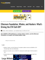 Ethereum Foundation, Whales, and Hackers: What’s Driving the ETH Sell-Off?