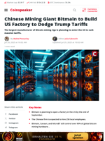 Bitmain to Build US Factory to Bypass Trump-Era Tariffs