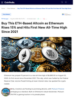Buy This ETH-Based Altcoin as Ethereum Rises 15% and Hits First New All-Time High Since 2021