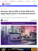 Attacker Burns $3M to Drain $5M From Hyperliquid Vault in Coordinated Attack