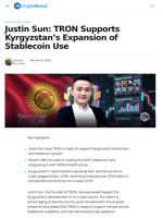 Justin Sun: TRON Supports Kyrgyzstan’s Stablecoin Growth