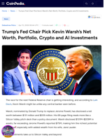 Trump’s Fed Chair Pick Kevin Warsh’s Net Worth, Portfolio, Crypto and AI Investments 