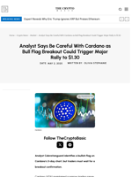 Analyst Says Be Careful With Cardano as Bull Flag Breakout Could Trigger Major Rally to $1.30