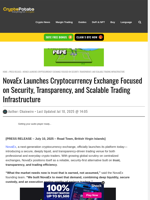 NovaEx Launches Cryptocurrency Exchange Focused on Security, Transparency, and Scalable Trading Infrastructure