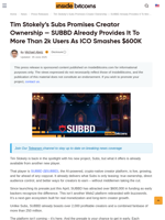 SUBBD ICO Smashes $600k, Upstages Tim Stokely’s Subs