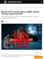 Bitcoin Price Crashes Below $90K—What’s Fueling Crypto Sell-Off? - DailyCoin