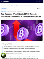 Top Reasons Why Bitcoin (BTC) Price is Poised for a Breakout in the Next Few Hours