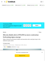 Bitcoin climbs above $70,000 as more contrarian bottoming signs emerge