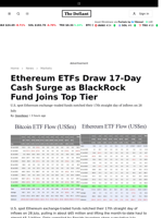 Ethereum ETFs Draw 17-Day Cash Surge as BlackRock Fund Joins Top Tier - 