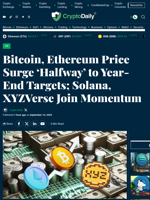 Bitcoin, Ethereum Price Surge ‘Halfway’ to Year-End Targets; Solana, XYZVerse Join Momentum - Crypto Daily